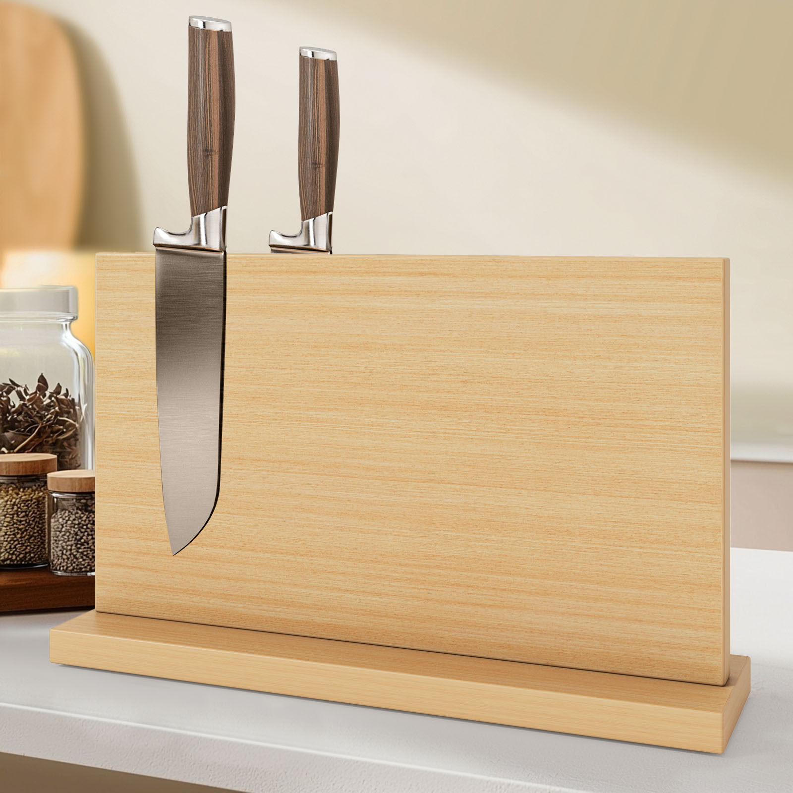 40 cm natural wood magnetic knife holder main view