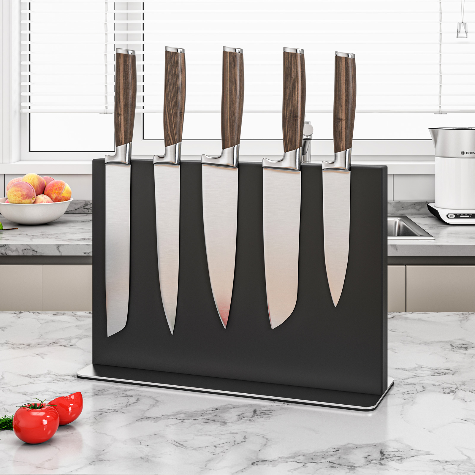 Stainless steel magnetic knife holder in a black finish