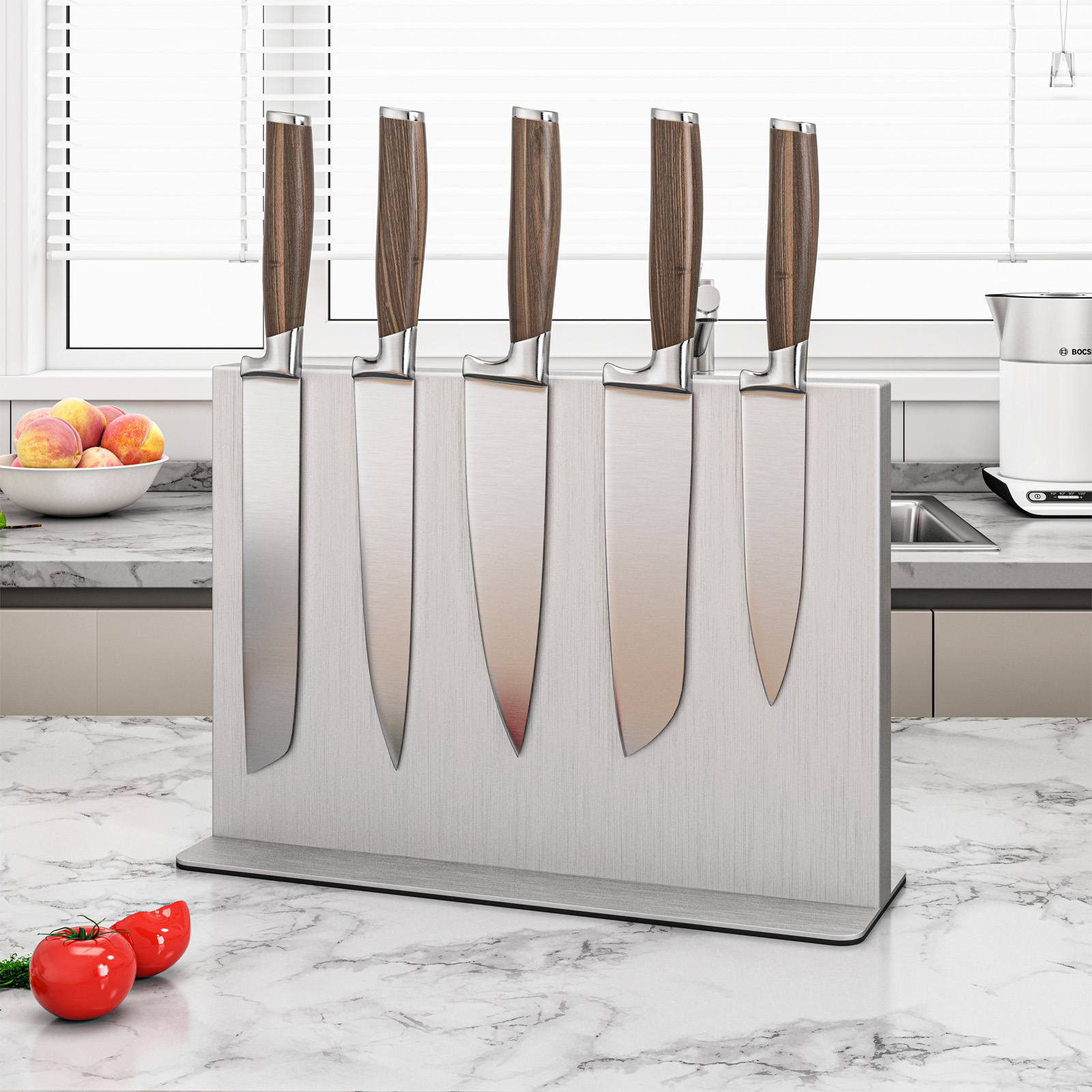 Stainless steel magnetic knife holder in a silver finish