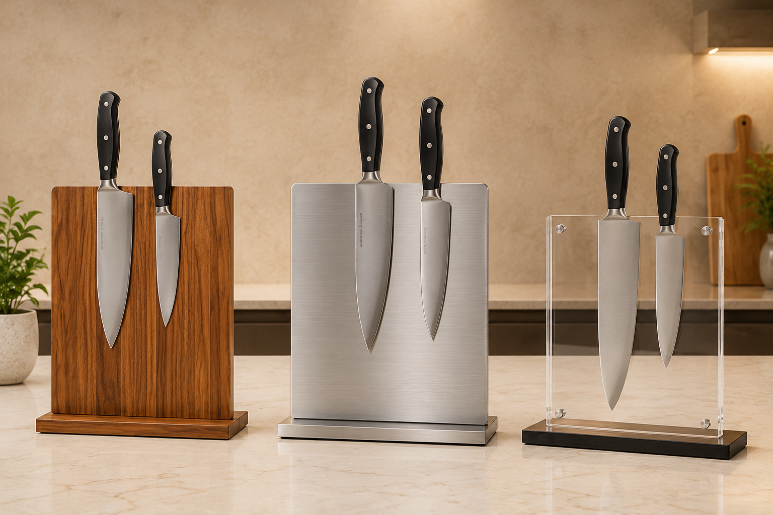 Thmins wholesale magnetic knife holder collections in wood, stainless steel, and acrylic